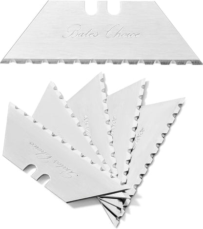 Bates- Utility Knife Blades, Serrated Edge, 60 Pack, Silver, Carbon Steel, Replacement Blade for Box Cutters