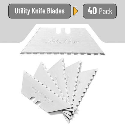 Bates- Utility Knife Blades, Serrated Edge, 60 Pack, Silver, Carbon Steel, Replacement Blade for Box Cutters