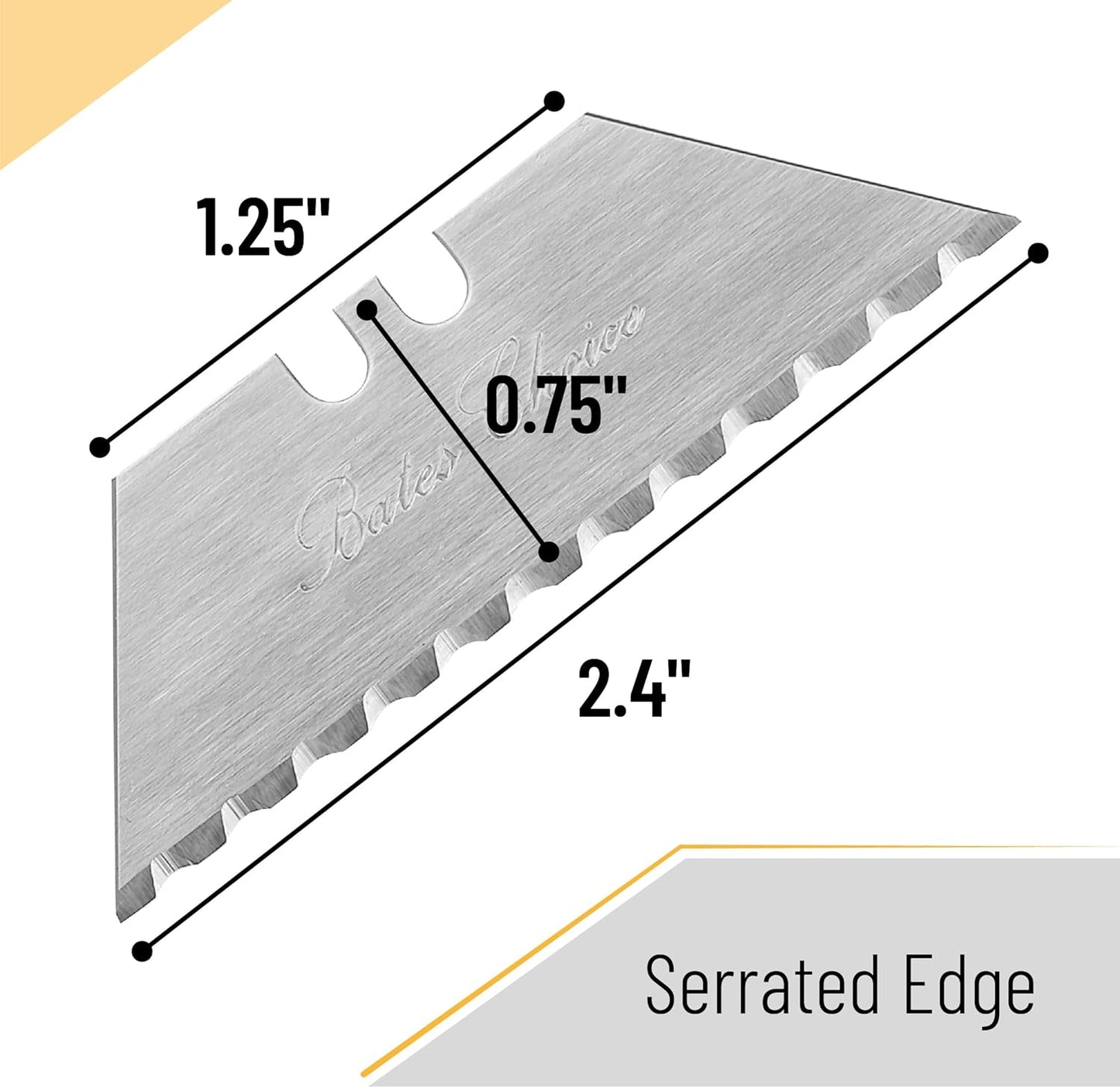 Bates- Utility Knife Blades, Serrated Edge, 60 Pack, Silver, Carbon Steel, Replacement Blade for Box Cutters