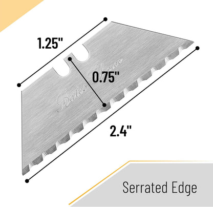 Bates- Utility Knife Blades, Serrated Edge, 60 Pack, Silver, Carbon Steel, Replacement Blade for Box Cutters