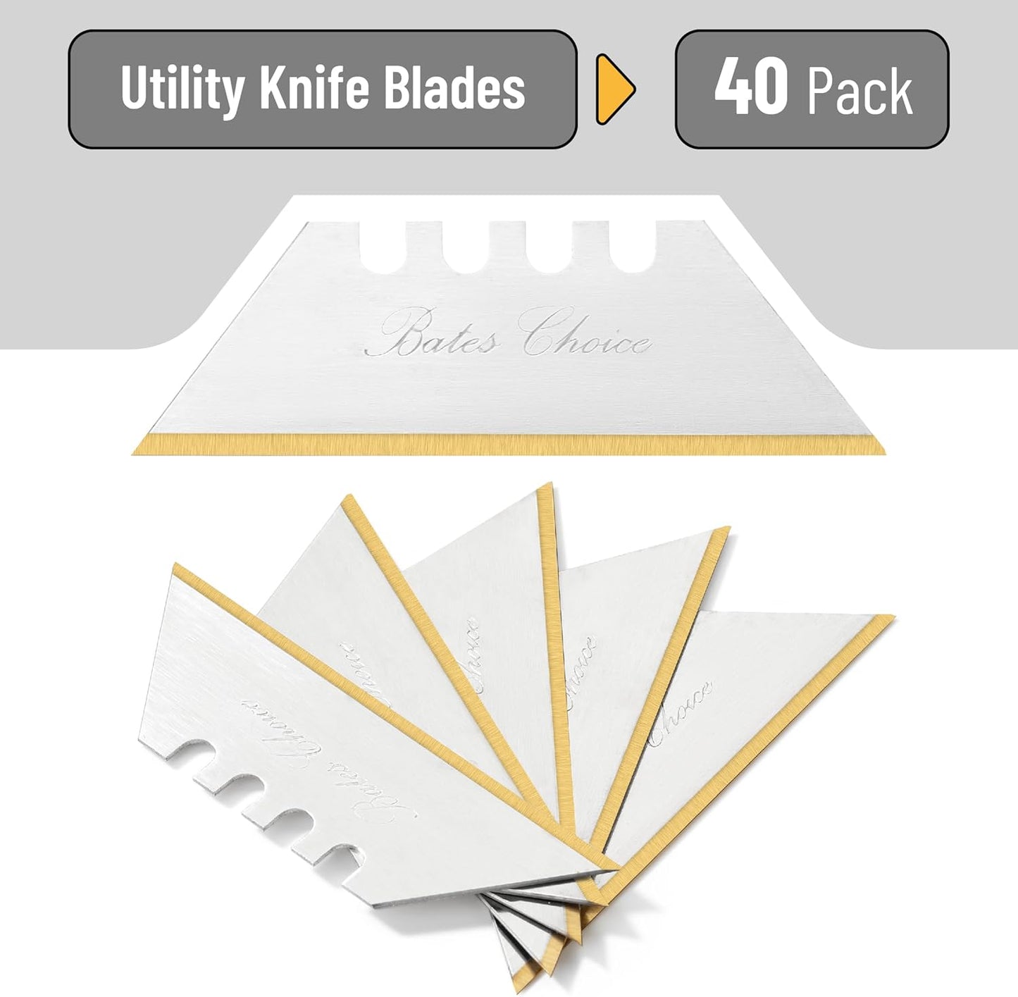 Bates- Utility Knife Blades, Serrated Edge, 60 Pack, Silver, Carbon Steel, Replacement Blade for Box Cutters