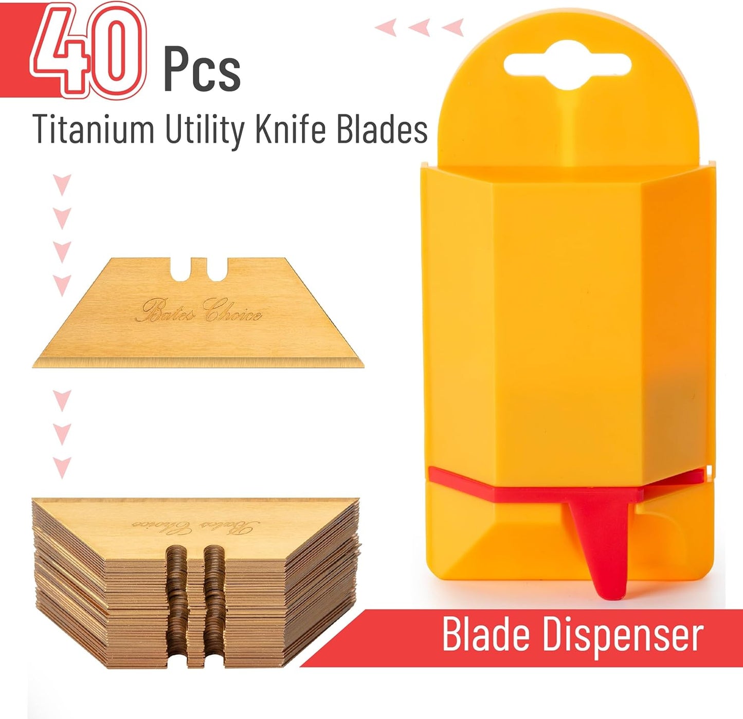Bates- Utility Knife Blades, Serrated Edge, 60 Pack, Silver, Carbon Steel, Replacement Blade for Box Cutters