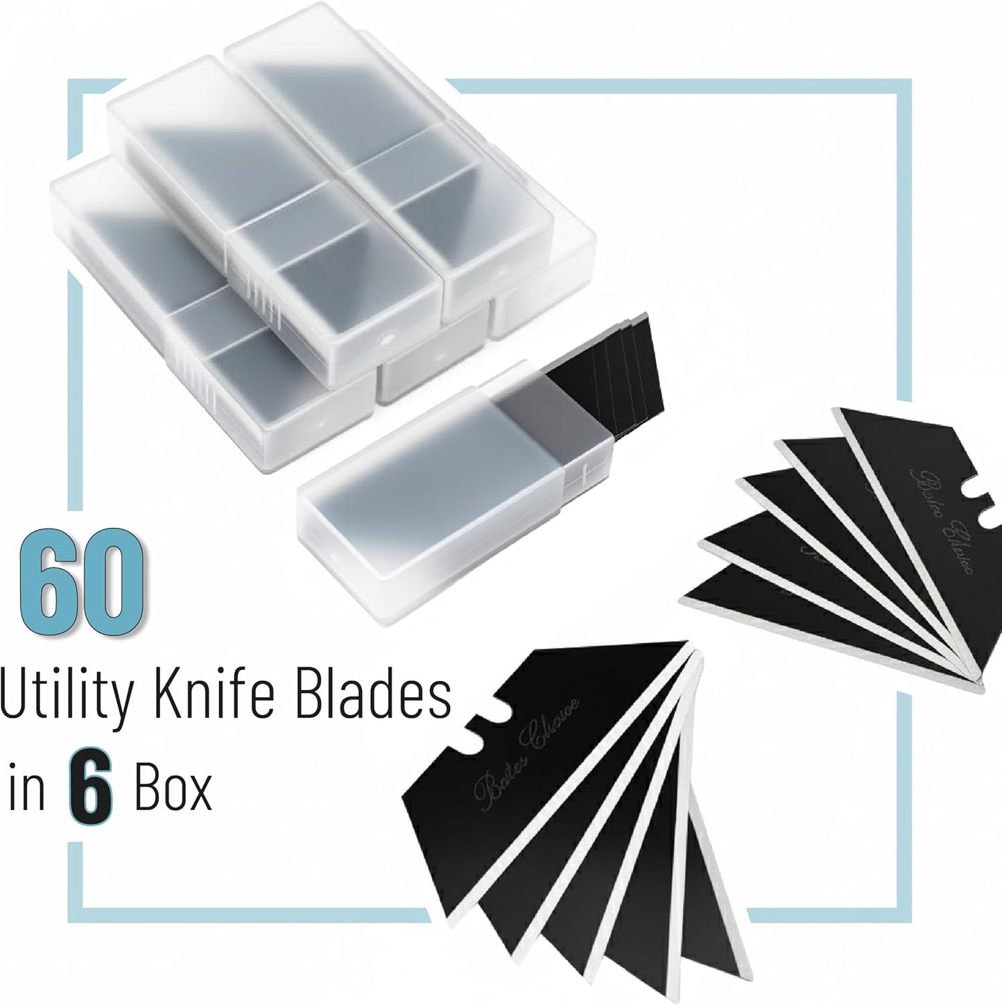 Bates- Utility Knife Blades, Serrated Edge, 60 Pack, Silver, Carbon Steel, Replacement Blade for Box Cutters