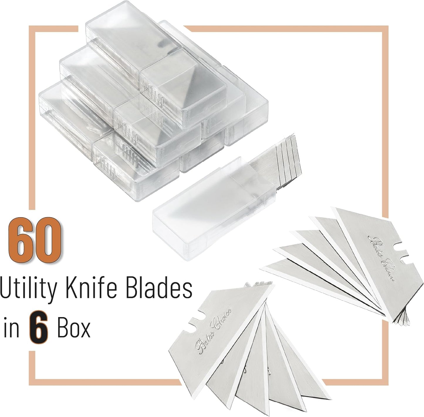 Bates- Utility Knife Blades, Serrated Edge, 60 Pack, Silver, Carbon Steel, Replacement Blade for Box Cutters
