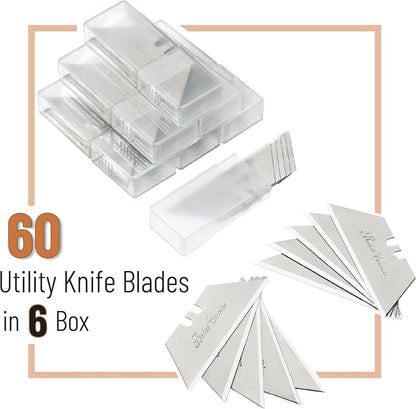 Bates- Utility Knife Blades, Serrated Edge, 60 Pack, Silver, Carbon Steel, Replacement Blade for Box Cutters