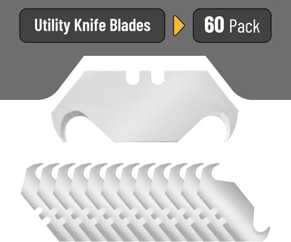 Bates- Utility Knife Blades, Serrated Edge, 60 Pack, Silver, Carbon Steel, Replacement Blade for Box Cutters