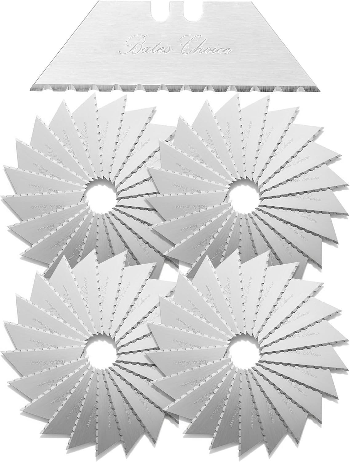 Bates- Utility Knife Blades, Serrated Edge, 60 Pack, Silver, Carbon Steel, Replacement Blade for Box Cutters