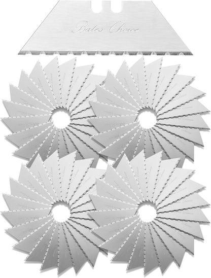 Bates- Utility Knife Blades, Serrated Edge, 60 Pack, Silver, Carbon Steel, Replacement Blade for Box Cutters