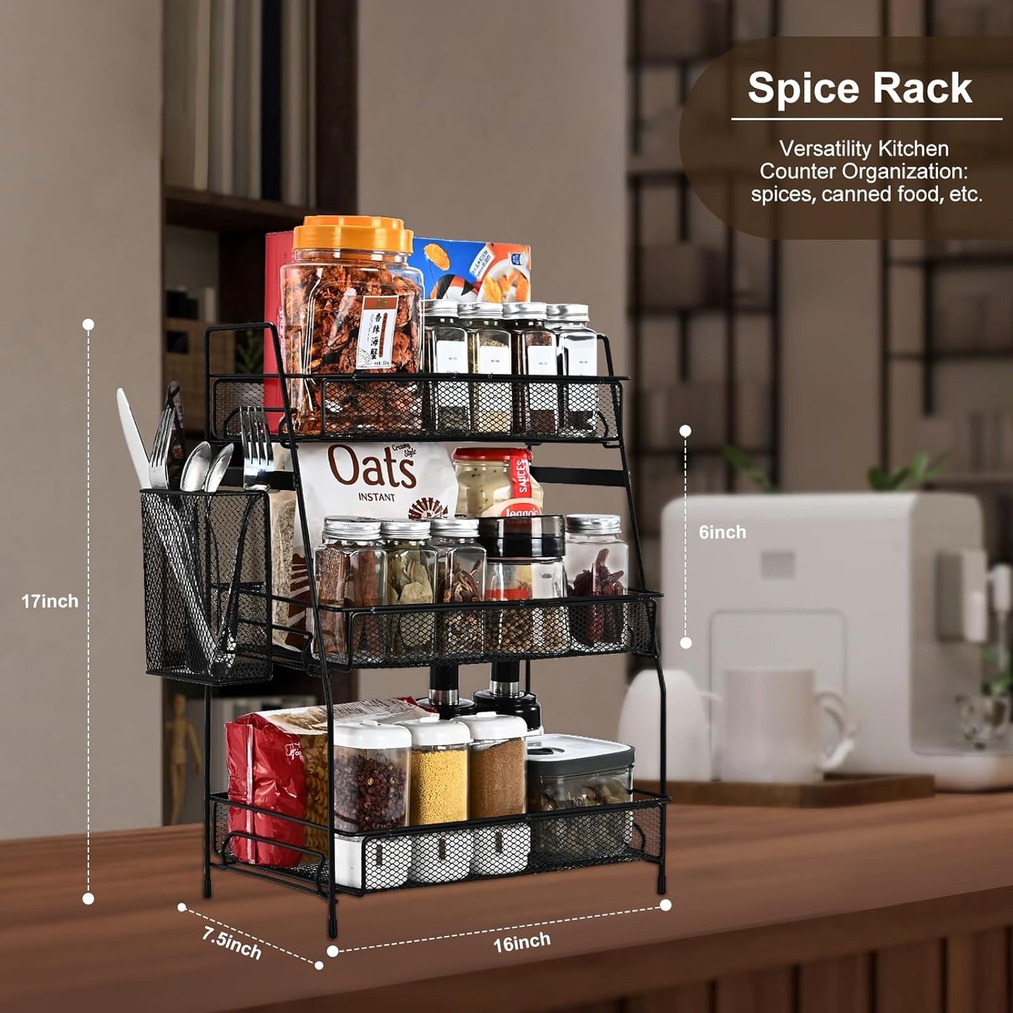 LEMIKKLE 2-Tier Bathroom Countertop Organizer,Skincare, Makeup Countertop Organizers, Kitchen, Bathroom Counter Storage with Small Basket (Black)