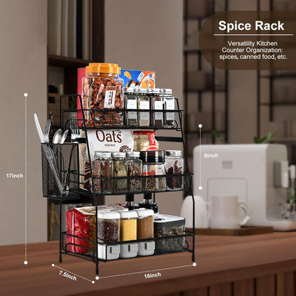 LEMIKKLE 2-Tier Bathroom Countertop Organizer,Skincare, Makeup Countertop Organizers, Kitchen, Bathroom Counter Storage with Small Basket (Black)