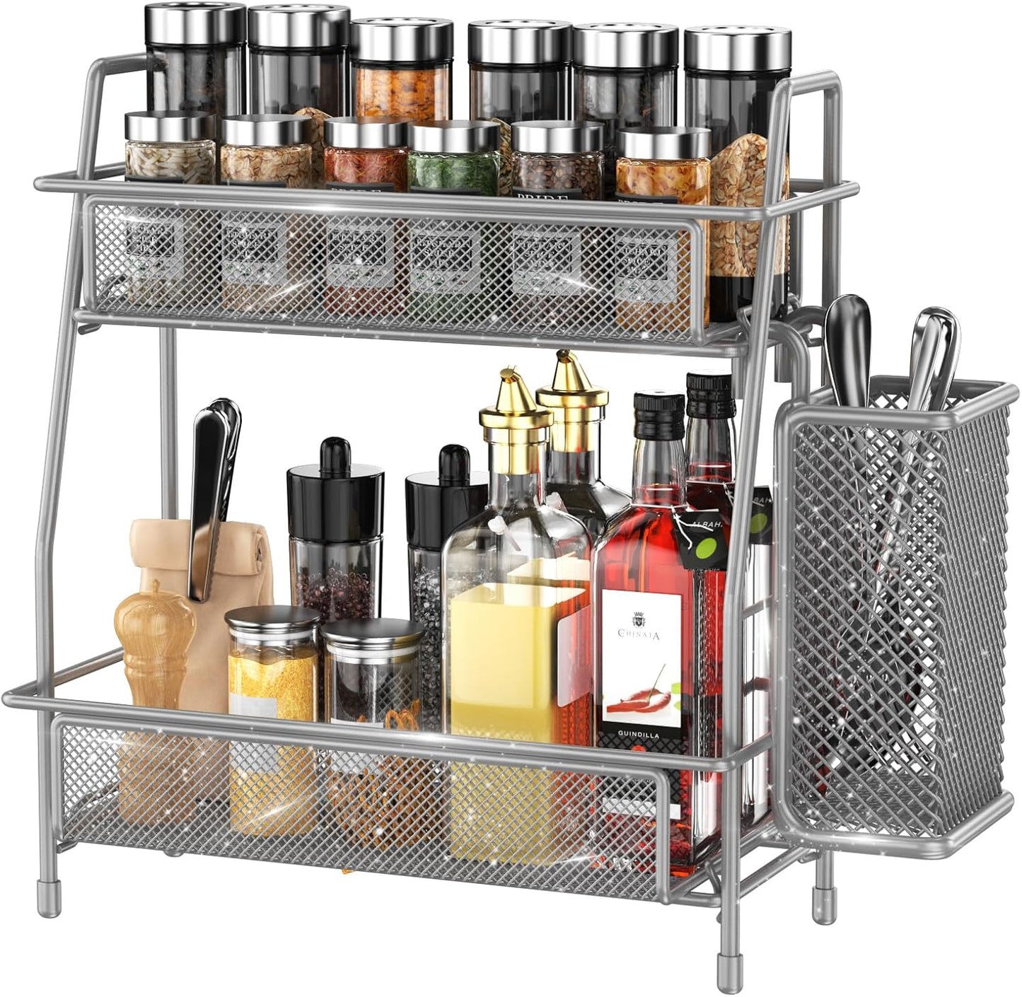 LEMIKKLE 2-Tier Bathroom Countertop Organizer,Skincare, Makeup Countertop Organizers, Kitchen, Bathroom Counter Storage with Small Basket (Black)