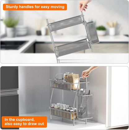 LEMIKKLE 2-Tier Bathroom Countertop Organizer,Skincare, Makeup Countertop Organizers, Kitchen, Bathroom Counter Storage with Small Basket (Black)