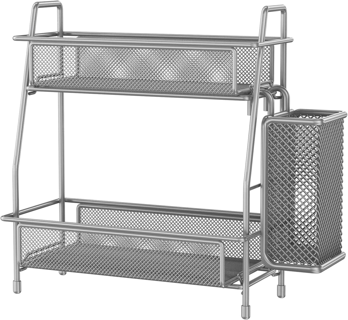 LEMIKKLE 2-Tier Bathroom Countertop Organizer,Skincare, Makeup Countertop Organizers, Kitchen, Bathroom Counter Storage with Small Basket (Black)