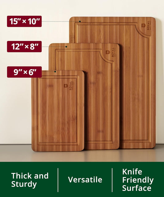 Wooden Cutting Boards for Kitchen Appliances - Non Toxic Bamboo Wood Cutting Board Set with Deep Juice Groove, Side Handles, Charcuterie & Butcher Block for Meat, Meal Prep & Serving