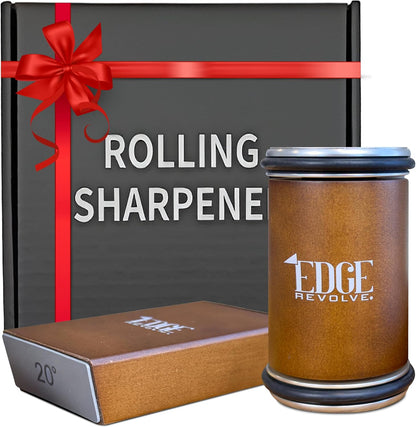 Rolling Knife Sharpener Kit, Magnetic 15° & 20° Angle Guides, Diamond & Ceramic Discs, Manual Rolling Knife Sharpener Tool for Razor-Sharp Kitchen gadgets, Chef & Outdoor Knives (Brown Gold)
