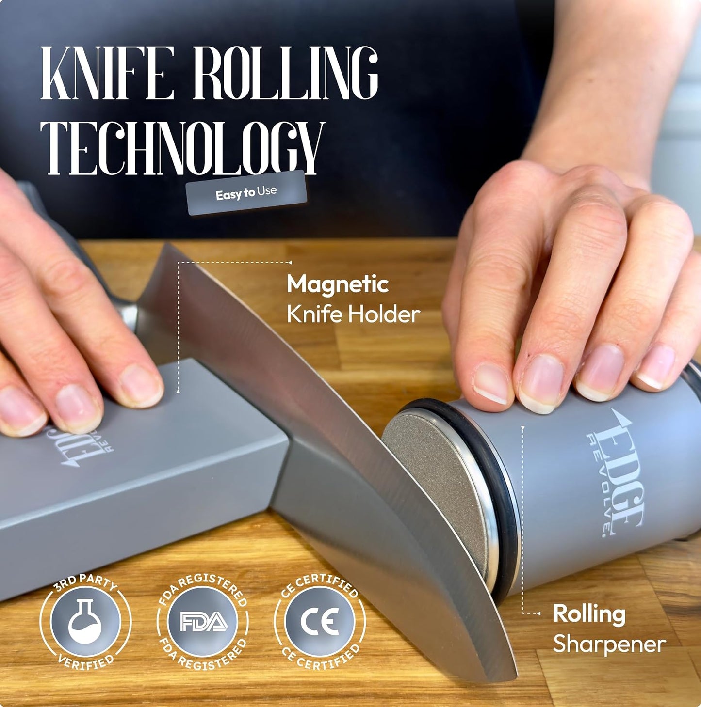 Rolling Knife Sharpener Kit, Magnetic 15° & 20° Angle Guides, Diamond & Ceramic Discs, Manual Rolling Knife Sharpener Tool for Razor-Sharp Kitchen gadgets, Chef & Outdoor Knives (Brown Gold)