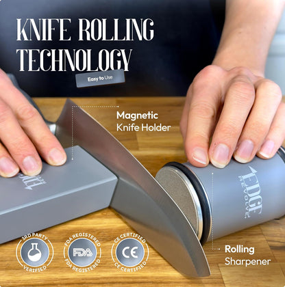 Rolling Knife Sharpener Kit, Magnetic 15° & 20° Angle Guides, Diamond & Ceramic Discs, Manual Rolling Knife Sharpener Tool for Razor-Sharp Kitchen gadgets, Chef & Outdoor Knives (Brown Gold)