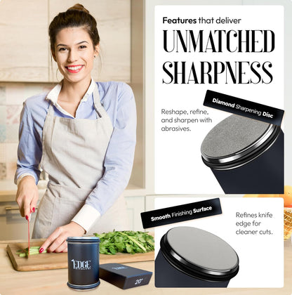 Rolling Knife Sharpener Kit, Magnetic 15° & 20° Angle Guides, Diamond & Ceramic Discs, Manual Rolling Knife Sharpener Tool for Razor-Sharp Kitchen gadgets, Chef & Outdoor Knives (Brown Gold)