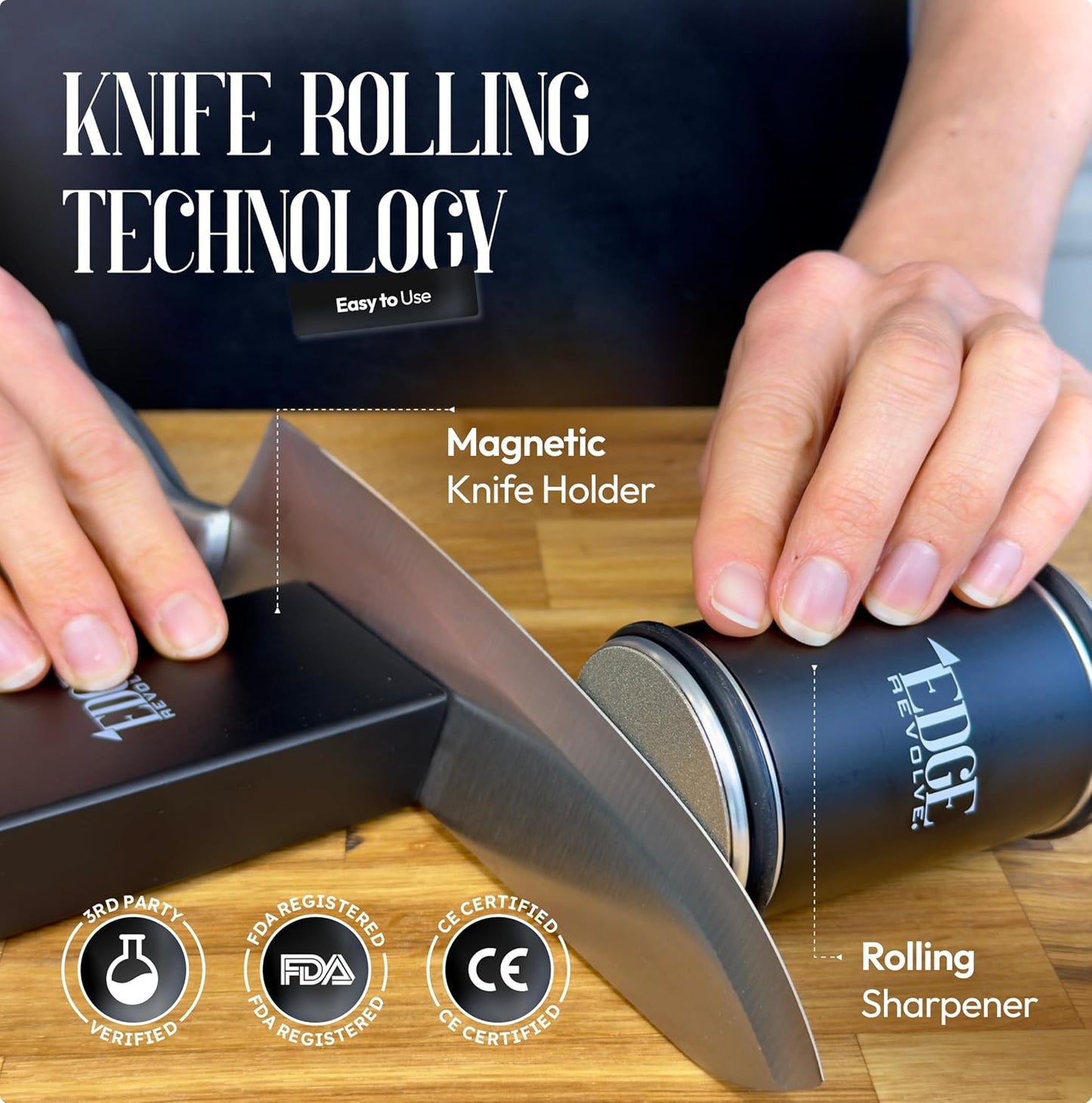 Rolling Knife Sharpener Kit, Magnetic 15° & 20° Angle Guides, Diamond & Ceramic Discs, Manual Rolling Knife Sharpener Tool for Razor-Sharp Kitchen gadgets, Chef & Outdoor Knives (Brown Gold)