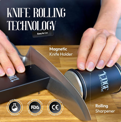 Rolling Knife Sharpener Kit, Magnetic 15° & 20° Angle Guides, Diamond & Ceramic Discs, Manual Rolling Knife Sharpener Tool for Razor-Sharp Kitchen gadgets, Chef & Outdoor Knives (Brown Gold)