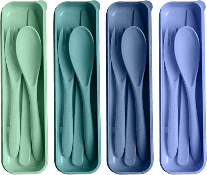 Pink Utensil set Travel Silverware with Case, 2 Sets Reusable Utensils Set with Case, Wheat Straw Utensils for Lunch Box Accessories, Camping Utensils for Work Lunch or Daily Use (Pink)