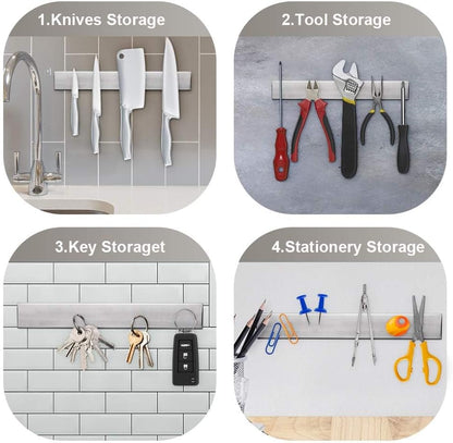 12 Inch Magnetic Knife Strip, Premium Stainless Steel Wall Mounted Kitchen Knives Bar,Space-Saving Powerful No Drilling Magnetic Knife Rack for Home Kitchen Utensil Holder & Tool Holder