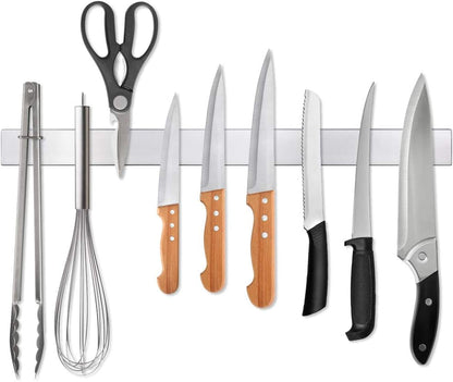 12 Inch Magnetic Knife Strip, Premium Stainless Steel Wall Mounted Kitchen Knives Bar,Space-Saving Powerful No Drilling Magnetic Knife Rack for Home Kitchen Utensil Holder & Tool Holder