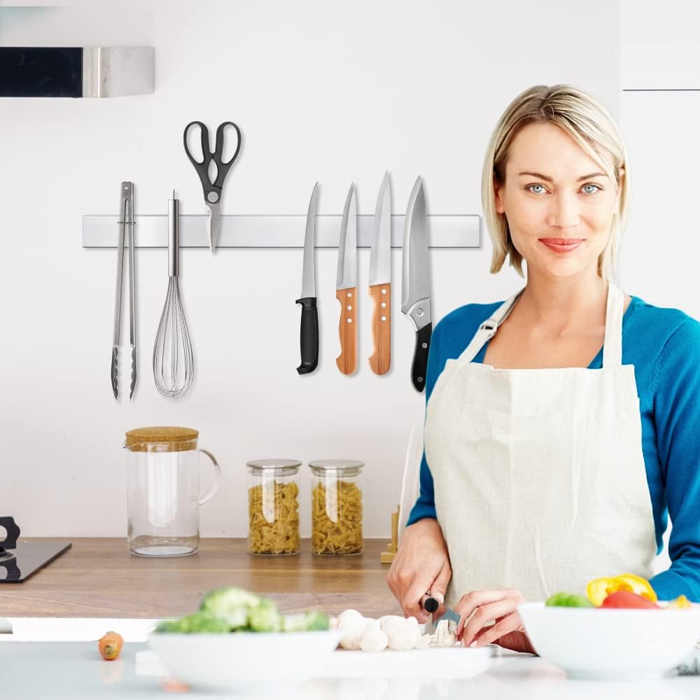 12 Inch Magnetic Knife Strip, Premium Stainless Steel Wall Mounted Kitchen Knives Bar,Space-Saving Powerful No Drilling Magnetic Knife Rack for Home Kitchen Utensil Holder & Tool Holder