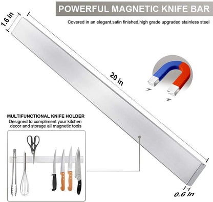 12 Inch Magnetic Knife Strip, Premium Stainless Steel Wall Mounted Kitchen Knives Bar,Space-Saving Powerful No Drilling Magnetic Knife Rack for Home Kitchen Utensil Holder & Tool Holder