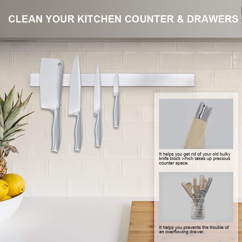 12 Inch Magnetic Knife Strip, Premium Stainless Steel Wall Mounted Kitchen Knives Bar,Space-Saving Powerful No Drilling Magnetic Knife Rack for Home Kitchen Utensil Holder & Tool Holder