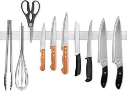 12 Inch Magnetic Knife Strip, Premium Stainless Steel Wall Mounted Kitchen Knives Bar,Space-Saving Powerful No Drilling Magnetic Knife Rack for Home Kitchen Utensil Holder & Tool Holder