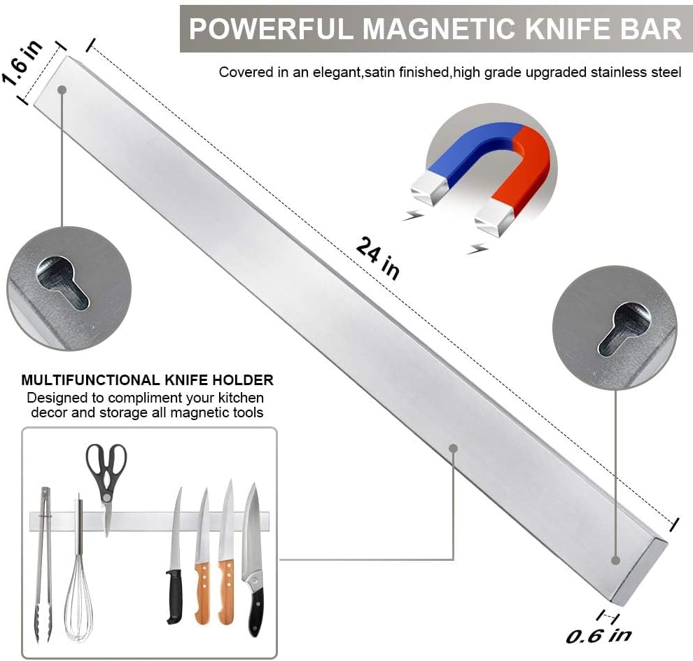 12 Inch Magnetic Knife Strip, Premium Stainless Steel Wall Mounted Kitchen Knives Bar,Space-Saving Powerful No Drilling Magnetic Knife Rack for Home Kitchen Utensil Holder & Tool Holder