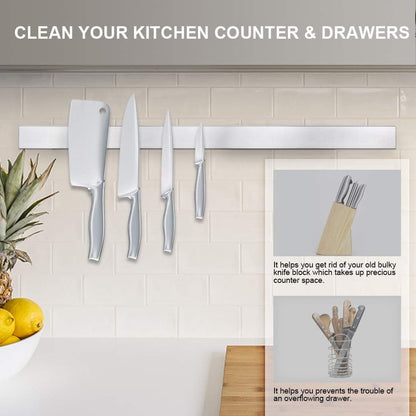 12 Inch Magnetic Knife Strip, Premium Stainless Steel Wall Mounted Kitchen Knives Bar,Space-Saving Powerful No Drilling Magnetic Knife Rack for Home Kitchen Utensil Holder & Tool Holder