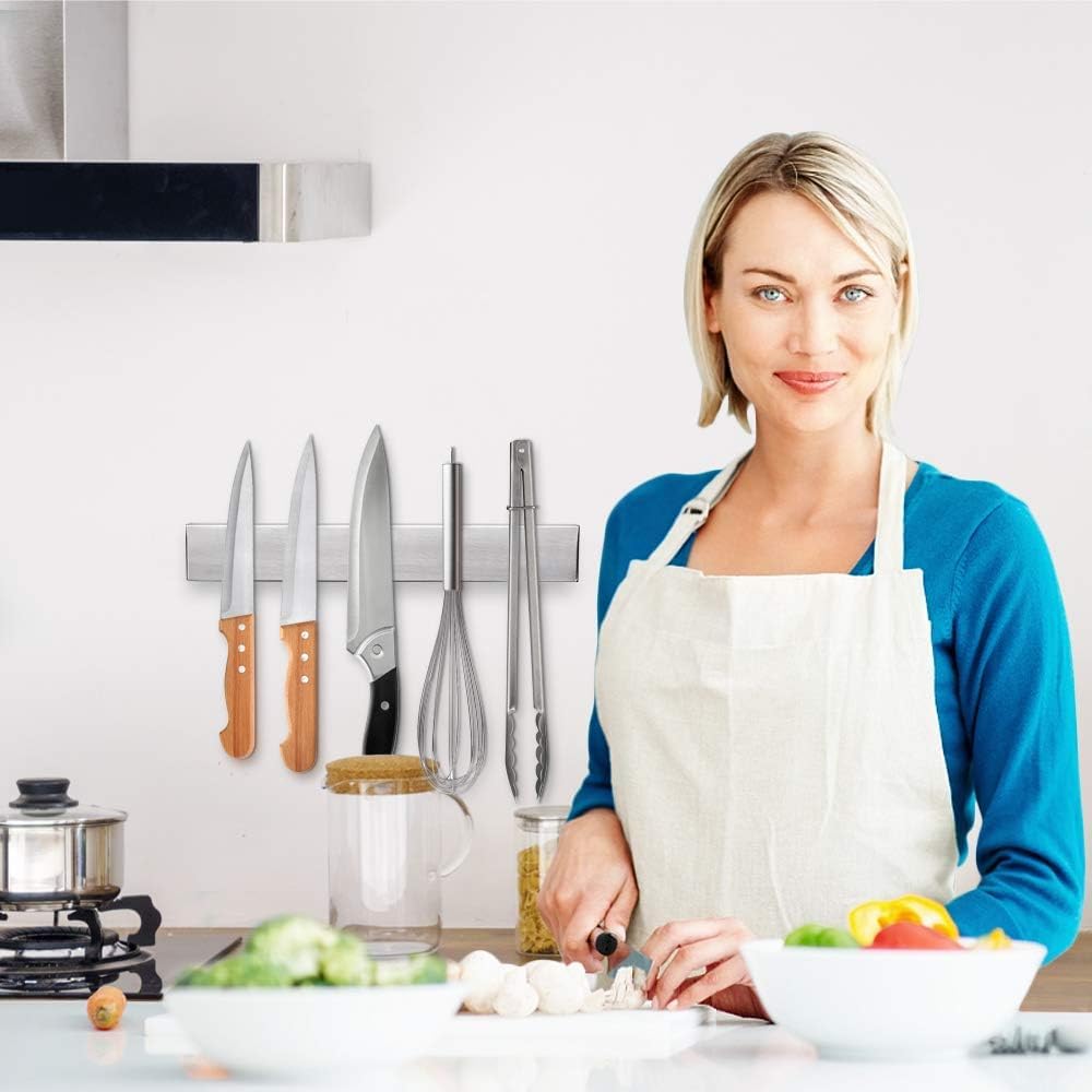 12 Inch Magnetic Knife Strip, Premium Stainless Steel Wall Mounted Kitchen Knives Bar,Space-Saving Powerful No Drilling Magnetic Knife Rack for Home Kitchen Utensil Holder & Tool Holder