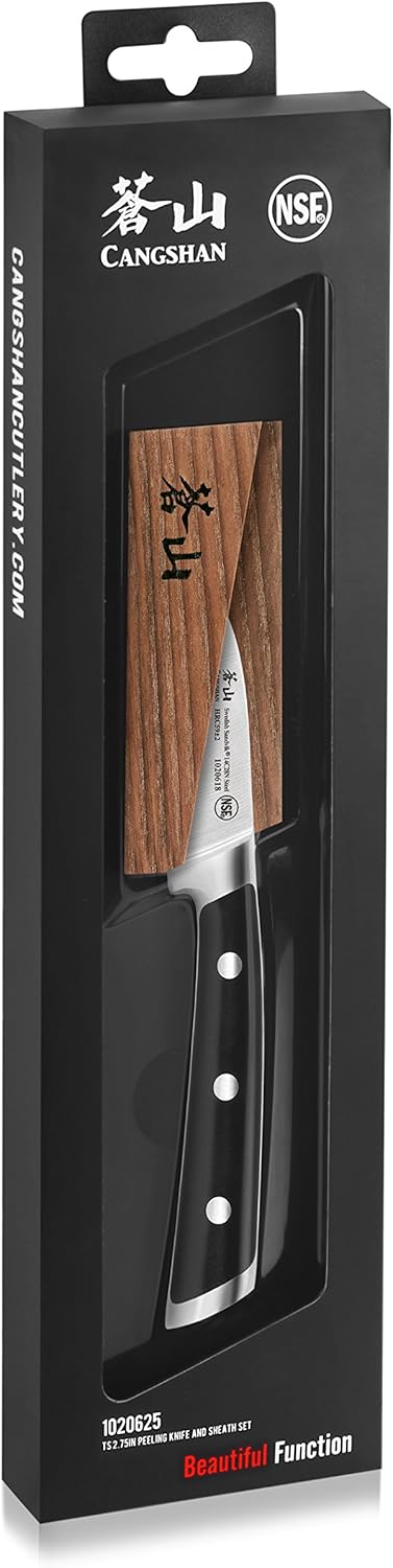 Cangshan TS Series 1020625 Swedish 14C28N Steel Forged 2.75-Inch Peeling Knife and Wood Sheath Set
