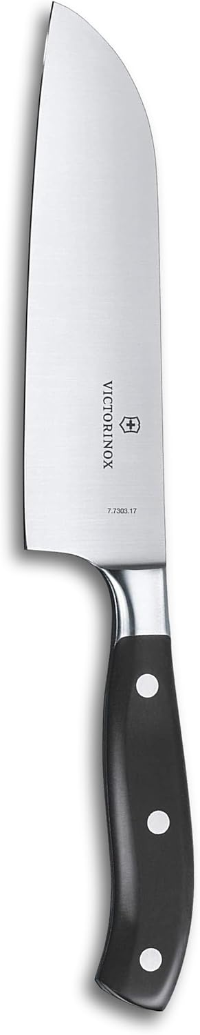 Grand Maitre 7 Inch Santoku Knife - Sharp Kitchen Knife with a Straight Edge - Ergonomic Chopping Knife, Black