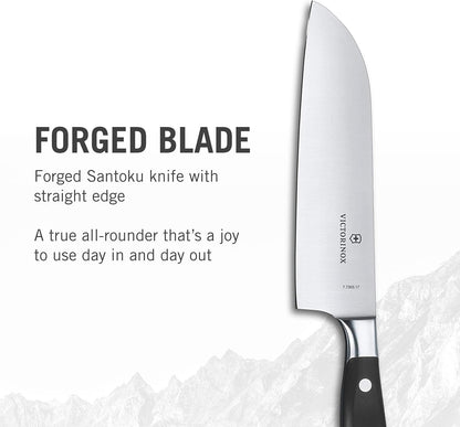 Grand Maitre 7 Inch Santoku Knife - Sharp Kitchen Knife with a Straight Edge - Ergonomic Chopping Knife, Black
