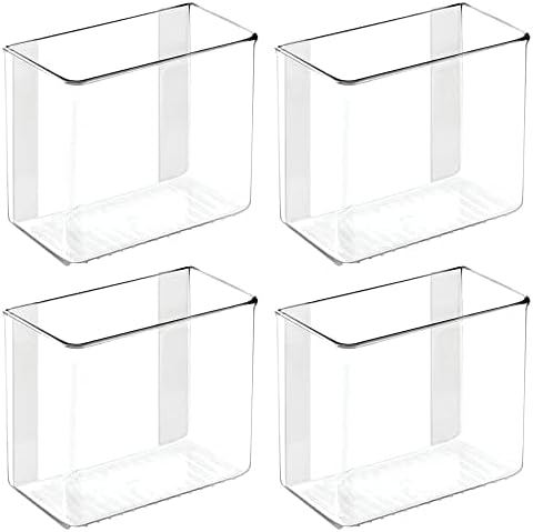 Plastic Adhesive Mount Storage Organizer Container for Kitchen or Pantry Wall Organization - Space Saving Holder for Sandwich Bags, Foil - 6" Wide - Poppon Collection - 4 Pack - Clear