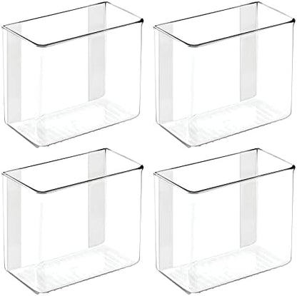 Plastic Adhesive Mount Storage Organizer Container for Kitchen or Pantry Wall Organization - Space Saving Holder for Sandwich Bags, Foil - 6" Wide - Poppon Collection - 4 Pack - Clear