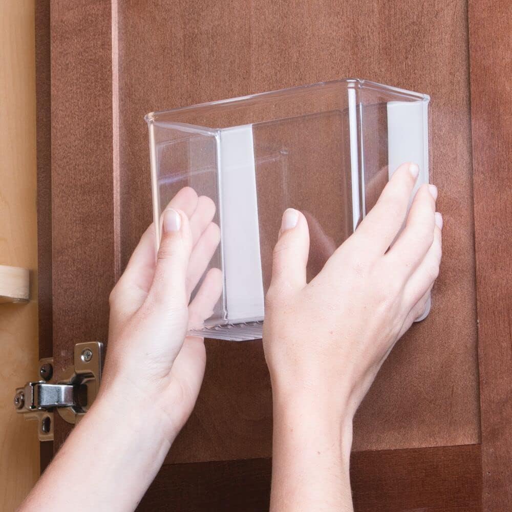Plastic Adhesive Mount Storage Organizer Container for Kitchen or Pantry Wall Organization - Space Saving Holder for Sandwich Bags, Foil - 6" Wide - Poppon Collection - 4 Pack - Clear