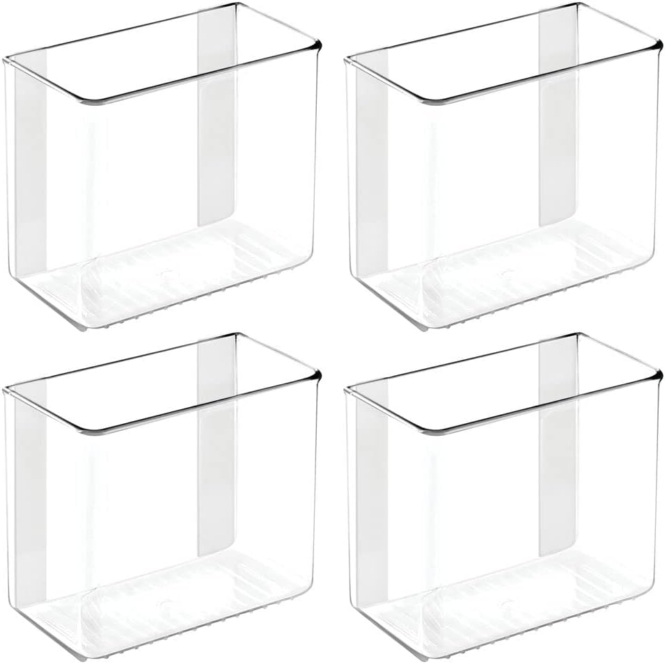 Plastic Adhesive Mount Storage Organizer Container for Kitchen or Pantry Wall Organization - Space Saving Holder for Sandwich Bags, Foil - 6" Wide - Poppon Collection - 4 Pack - Clear
