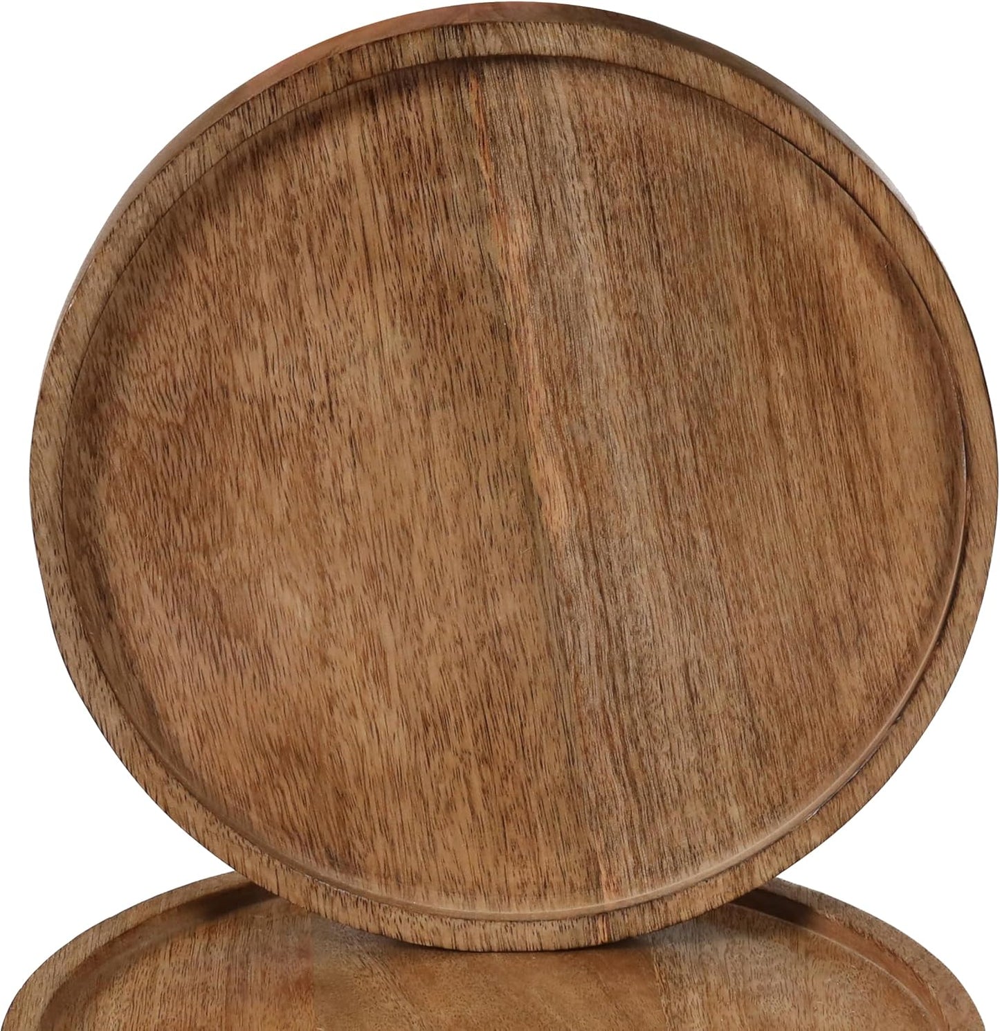 Mango Carving Wood Round Platters for Ottoman or Side table, Charcuterie Board or Cheese Platter for Living Room (13" x 13" x 2" - White Wash)