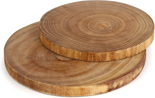2 Pack Large Wood Slab Serving Board, 9"-10"/11"-12" Wood Cheese Server Round Board, Wooden Slices for Table Centerpieces
