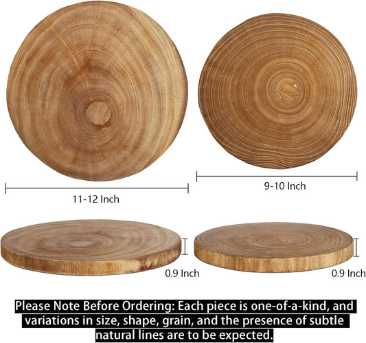 2 Pack Large Wood Slab Serving Board, 9"-10"/11"-12" Wood Cheese Server Round Board, Wooden Slices for Table Centerpieces