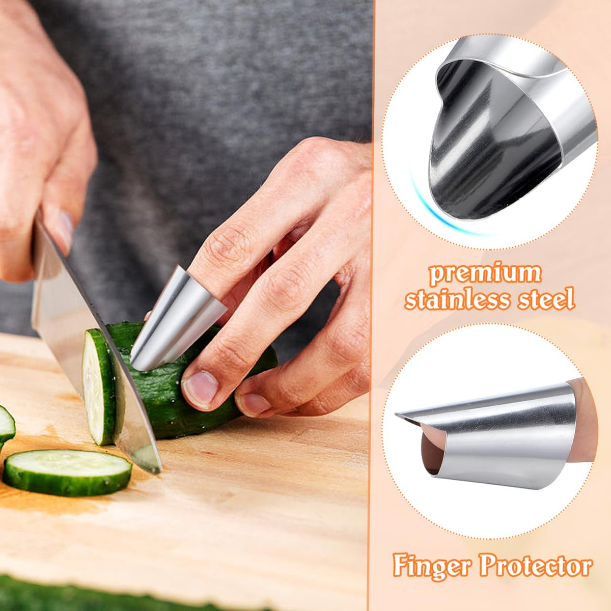 4Pcs Finger Protector Guard Set Stainless Steel Nail Cover Adjustable Kitchen Tool for Peeling Cutting Shelling