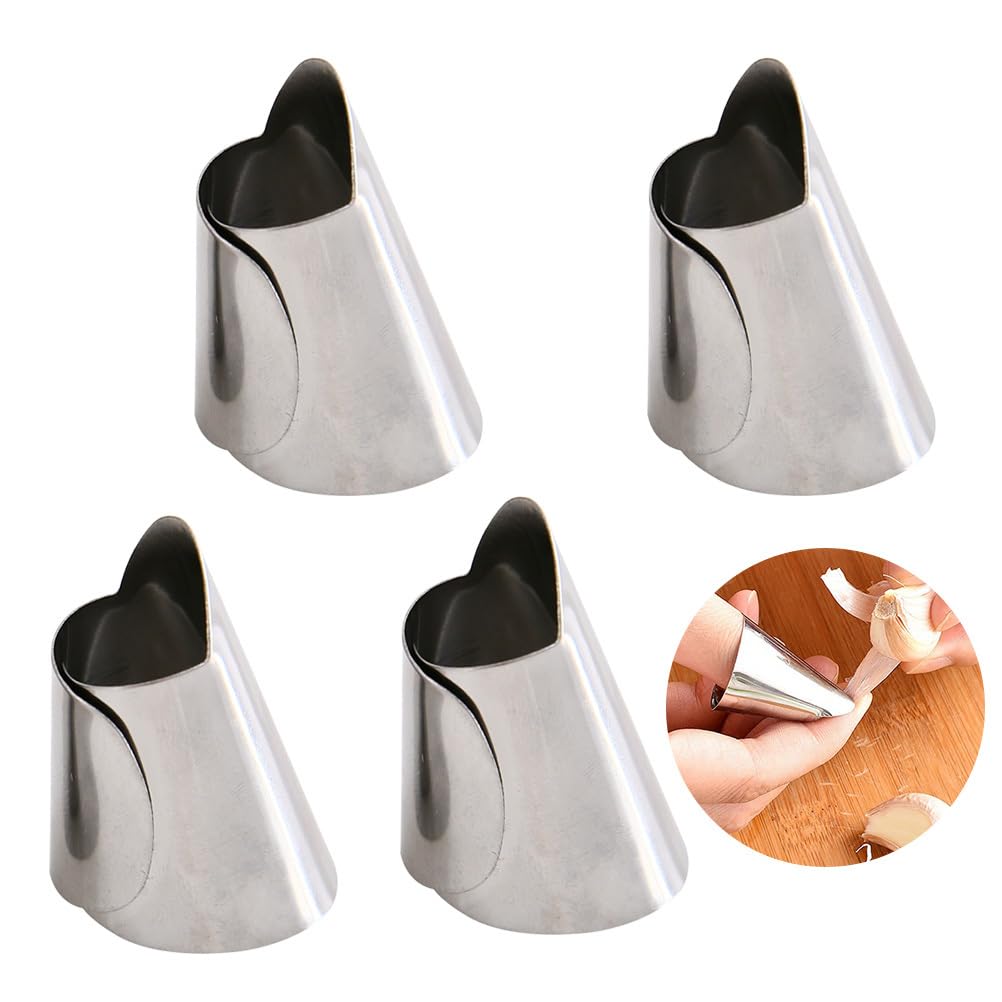 4Pcs Finger Protector Guard Set Stainless Steel Nail Cover Adjustable Kitchen Tool for Peeling Cutting Shelling