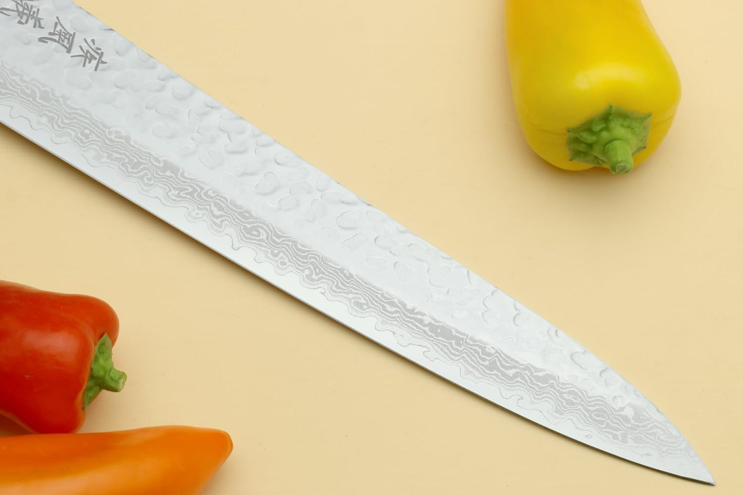 Yoshihiro VG10 46 Layers Hammered Damascus Sujihiki Japanese Slicer Knife (9.5" (240mm) Rosewood Handle)