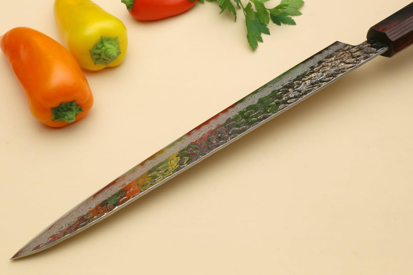 Yoshihiro VG10 46 Layers Hammered Damascus Sujihiki Japanese Slicer Knife (9.5" (240mm) Rosewood Handle)