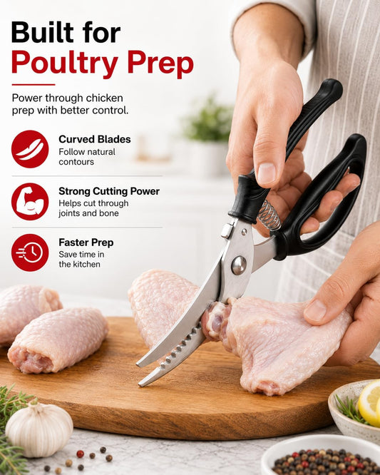 Poultry Shears, Heavy Duty Kitchen Scissors for Chicken & Turkey | Ultra-sharp blades cut through poultry joints and make spatchcocking easier; dishwasher-safe for quick, convenient cleanup