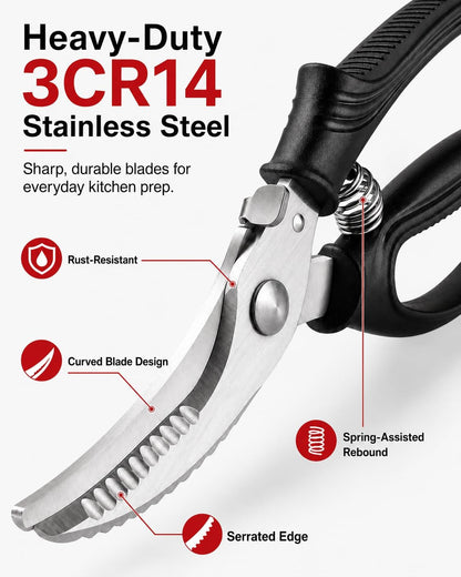 Poultry Shears, Heavy Duty Kitchen Scissors for Chicken & Turkey | Ultra-sharp blades cut through poultry joints and make spatchcocking easier; dishwasher-safe for quick, convenient cleanup